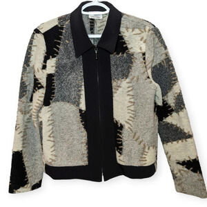 Vintage Yvonne Marie Zip Up Patchwork Fleece Embroidered Jacket  S / M Woman Top